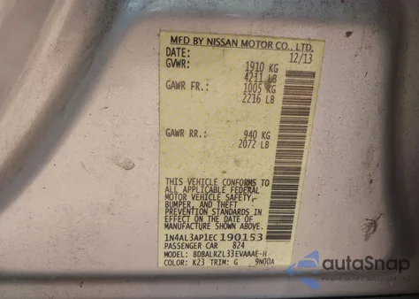 2014 Nissan Altima 2.5 S из США, поврежденный, VIN 1N4AL3AP1EC190153